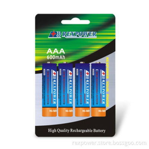 AAA NiMH Batteries with 600mAh Capacity, 10.5mm Diameter and 44.5mm Height